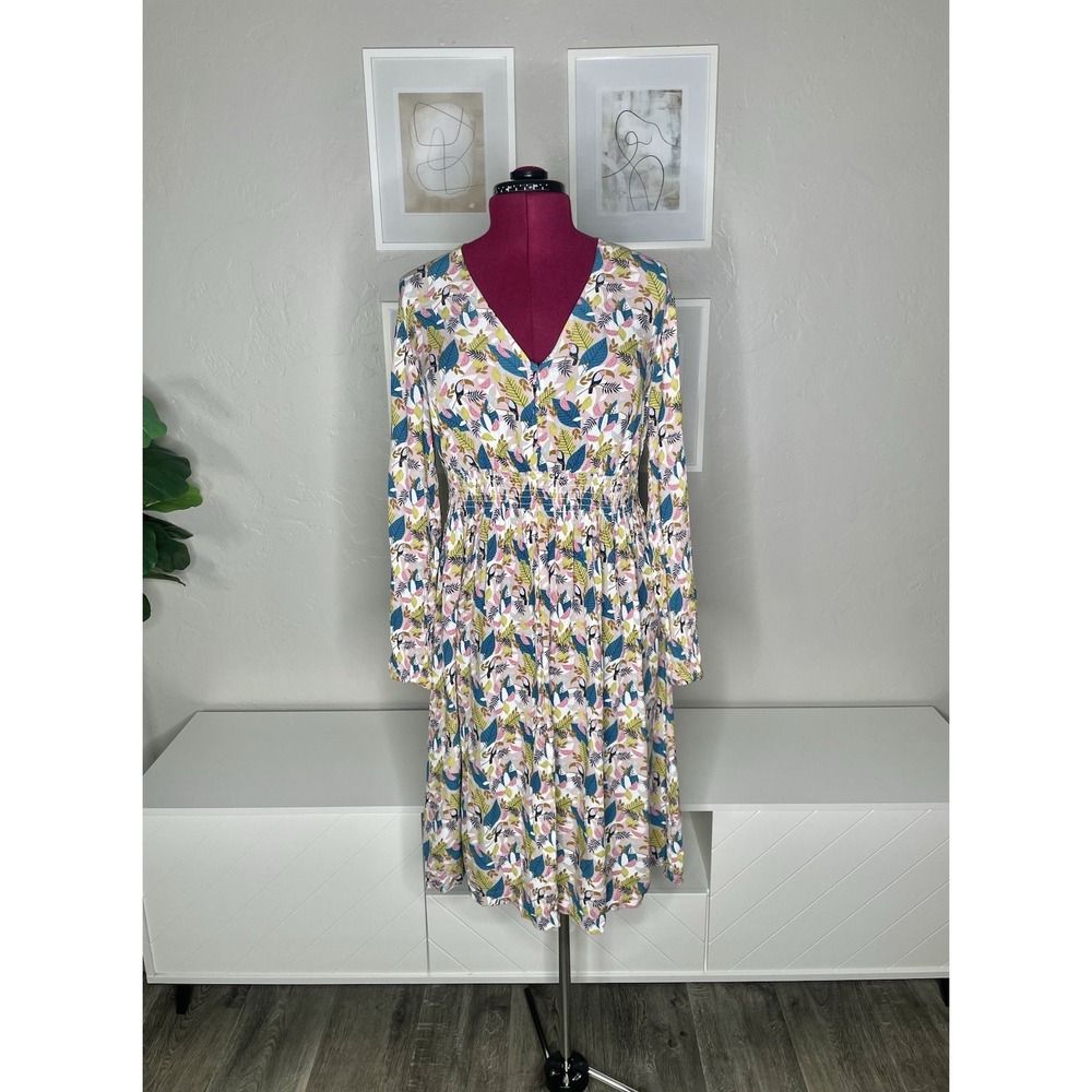 Boden Midi Dress Women's Susannah 10 Toucan Leaves Cottage Core Button Front